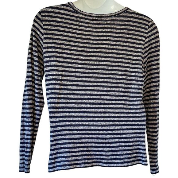 J. Lindeberg Women's Long Sleeve Tee Shirt V-Neck Navy and Grey Stripe Size L - Picture 5 of 9